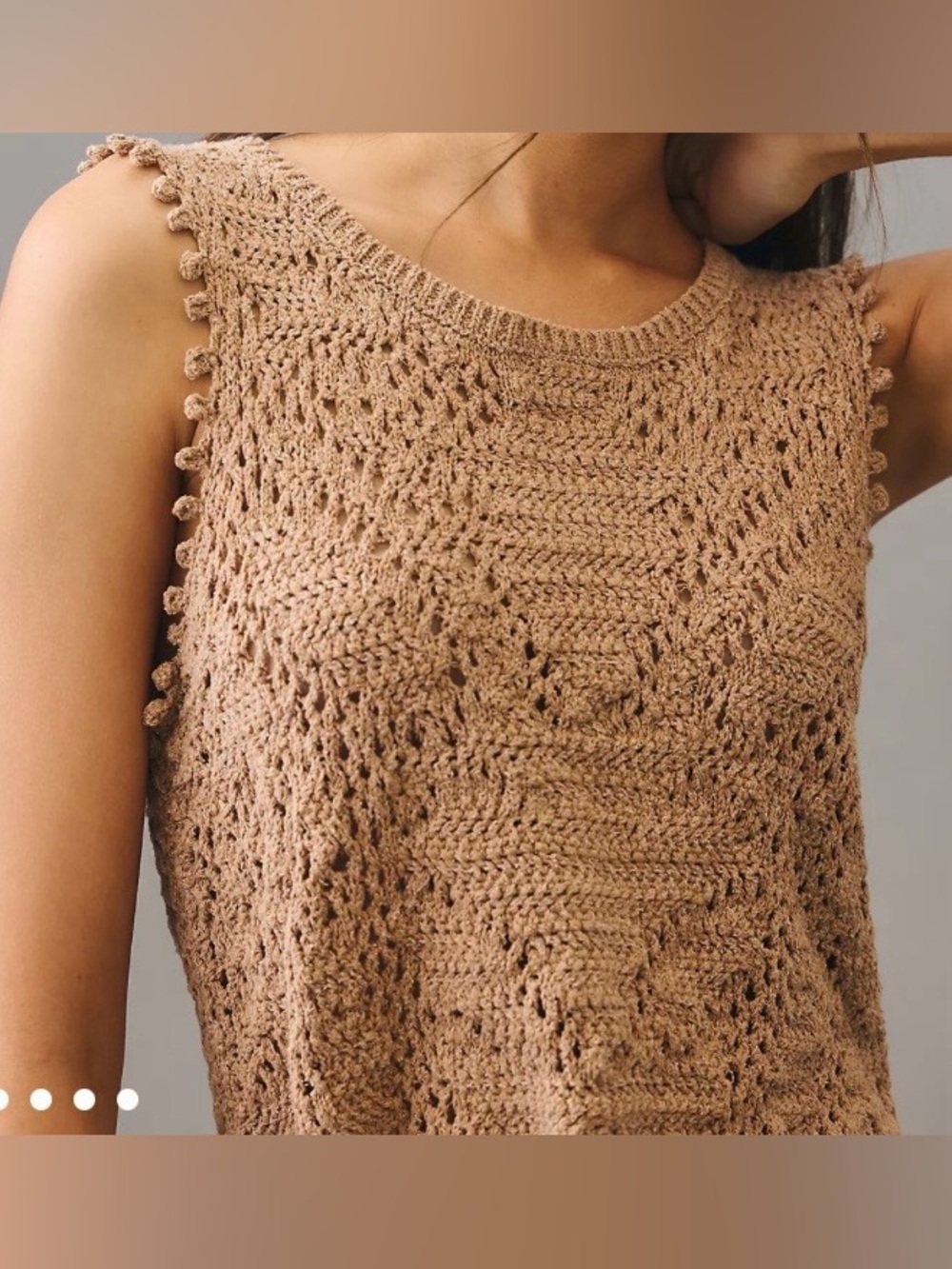 Crocheted Sleeveless Knit Top in Tan